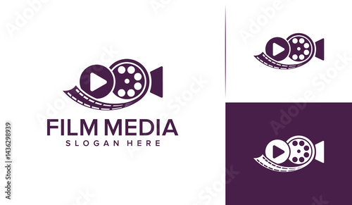Videography Film media logo design, media icon, film icon, media film, play button and videography vector logo design