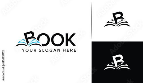 Book vector logo design. Book with fluttering pages. Book with letter B logo design template