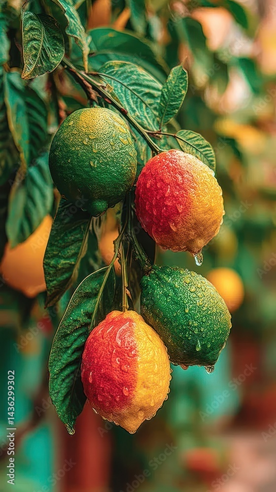 Obraz premium Colorful citrus fruits on branch