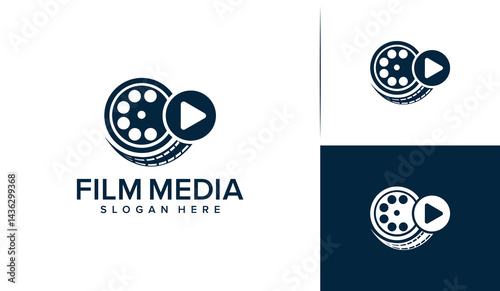 Videography media logo design, film media icon, film icon, media film, play button and videography vector logo design template