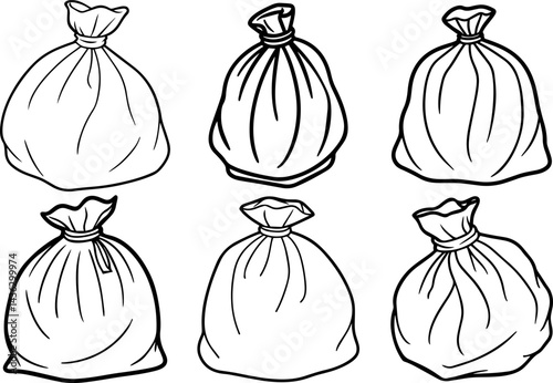 Set of trash bag outline coloring book page vector illustration line art digital drawing