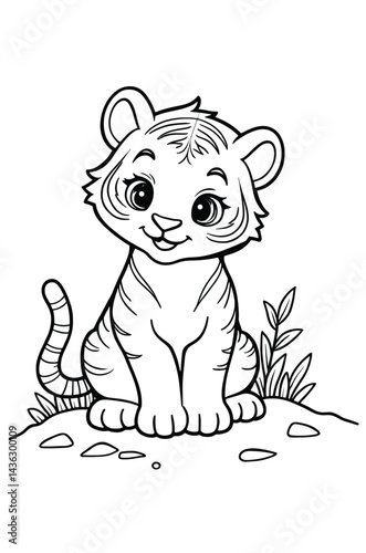 Cute Baby Tiger Illustration For Coloring