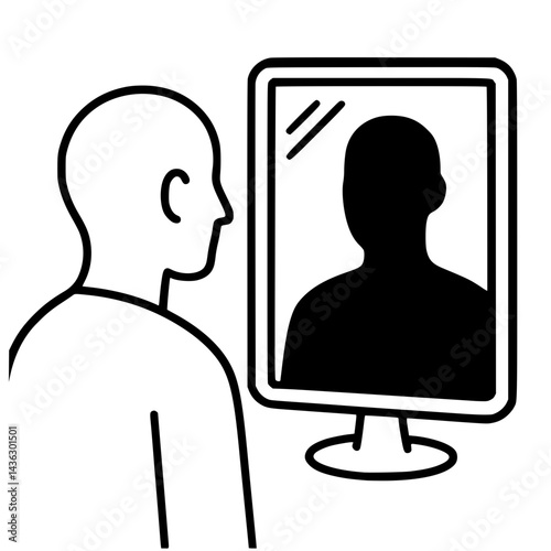 Man Looking in Mirror Illustration – Self-Reflection and Identity Concept Icon