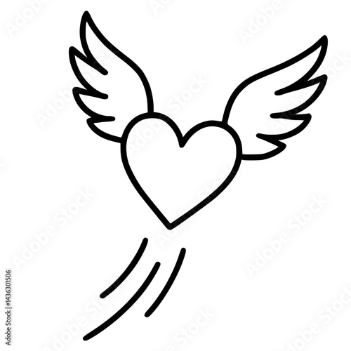 Heart with Wings Illustration – Love, Freedom, and Inspiration Concept Icon