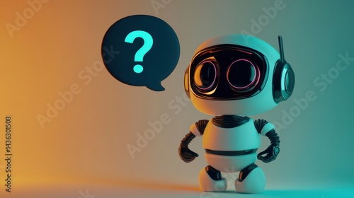 A confused AI assistant with a question mark floating in a speech bubble