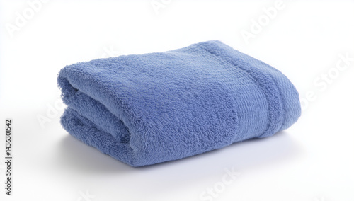 Soft blue towel folded neatly on white background luxurious texture perfect for bath spa or home