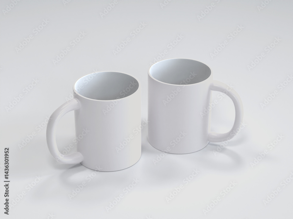 Obraz premium Empty White Mug Tilted with Shadow on Light Surface