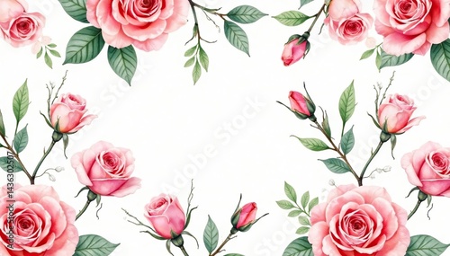 Delicate watercolor roses & leaves, repeating pattern, fabric, subtle