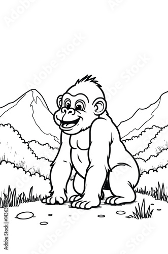 Friendly Gorilla Illustration In Nature