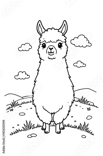 Cute Llama Stands In A Meadow Happy