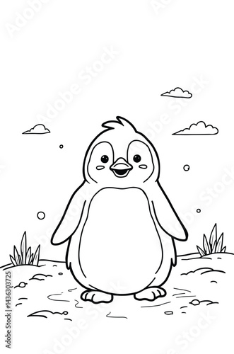 Friendly Cartoon Penguin Outdoors Sketch