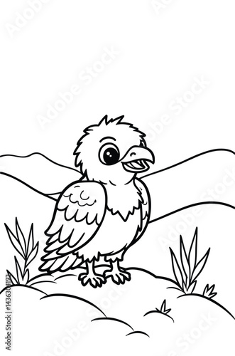 Cute Cartoon Bird In Field