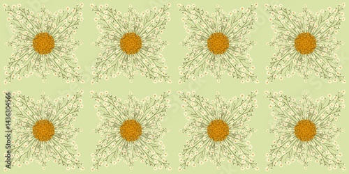 Fototapeta Naklejka Na Ścianę i Meble -  Seamless watercolour and unique floral pattern background for covers, notes, Soft backgrounds colour. Watercolour art work. Flower stalk. Camomile flower. 