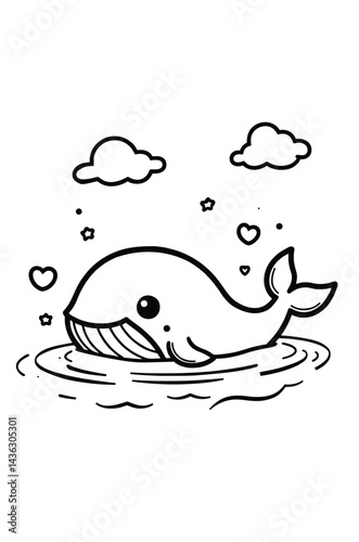 Cute Whale Cartoon Floating In Water