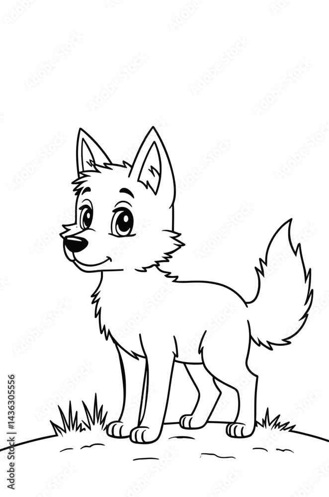 Fototapeta premium Cartoon Wolf Stands On The Grass