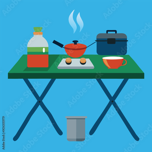 Camping Chair And Table Foldable gear and outdoor furniture Vector