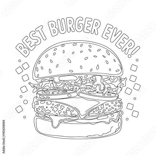 Sketch of a Towering Burger with Fresh Ingredients