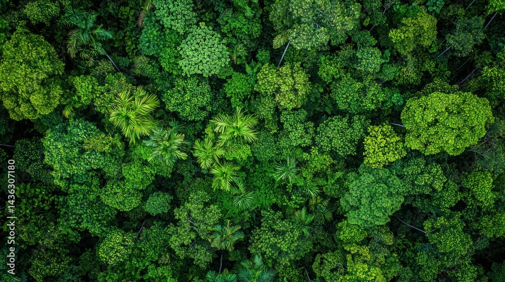 Naklejka premium A dense tropical forest canopy viewed from above