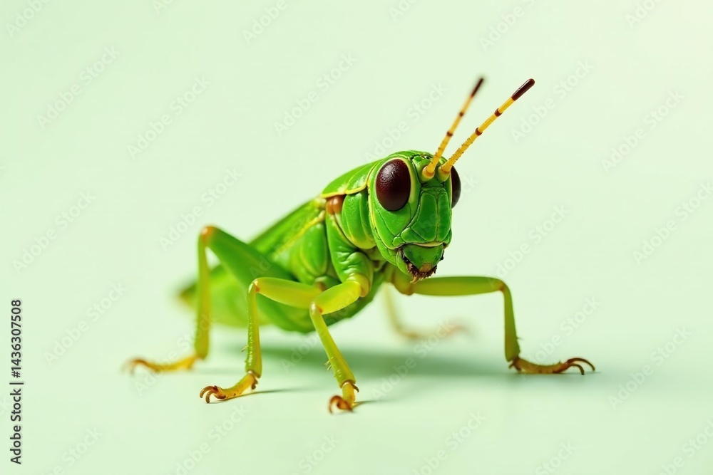 Fototapeta premium Green leafhopper isolated, stark white backdrop, wildlife, background, vibrant