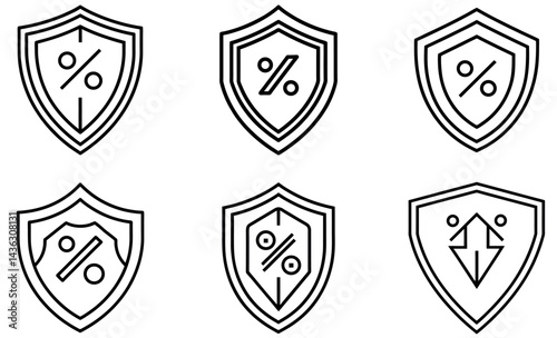 Set of Shield Icon Designs with Percentage and Symbols, Vector Graphics