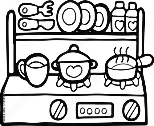 How to draw Kitchen Set drawing Easy