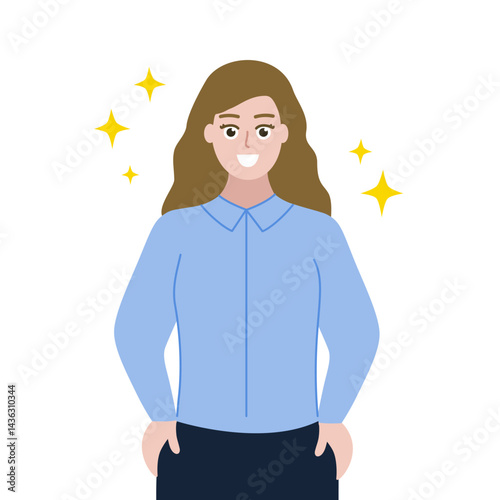 Confident smiling businesswoman portrait. Achievement, success, leadership, ambition concepts. Flat cartoon character vector design isolated illustration.