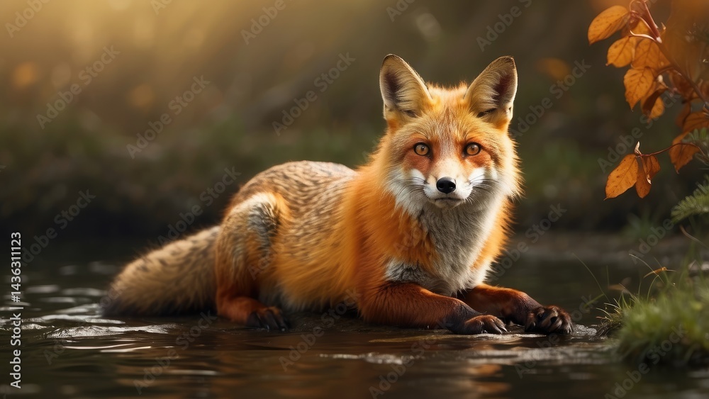 Fototapeta premium Red Fox in Snowy Wilderness: Stunning Wildlife Photography