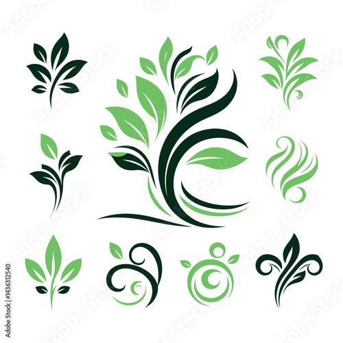 vector set of green leaves