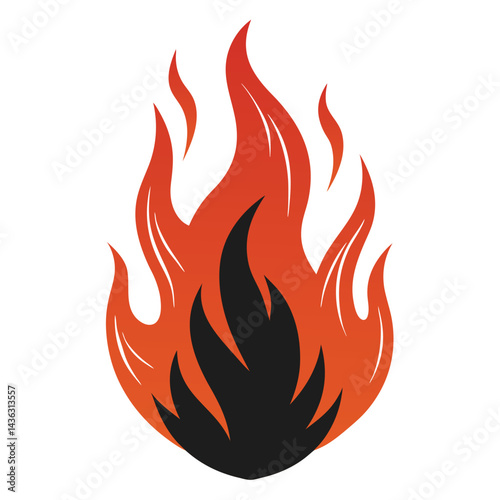 Fire burning orange flame with heat silhouette vector illustration on white background