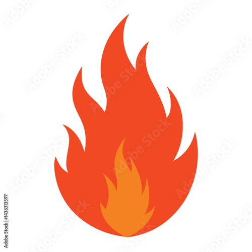 Fire burning orange flame with heat silhouette vector illustration on white background