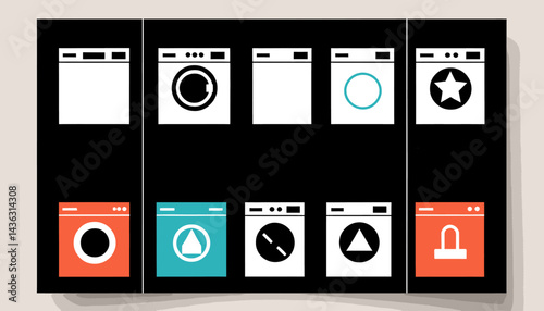 Laundry Appliance Icon Collection Washing Machine Graphics Modern Laundry Room Decor Washing Machine Symbols Home Appliance Art Washing Machines Clipart