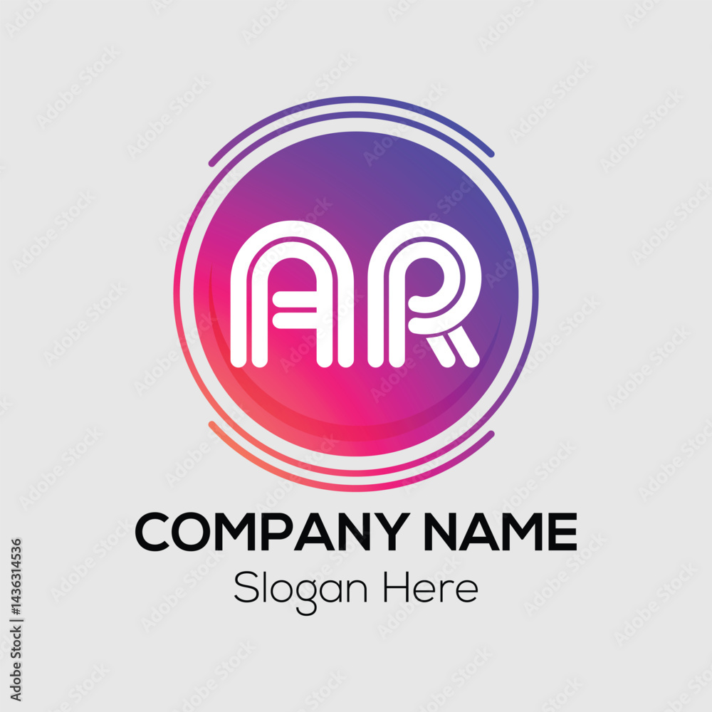 Abstract logo design concept features a modern vector icon as a symbol for business and technology with AR Logo design template