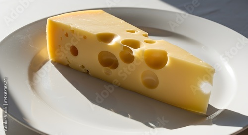 Single Swiss Cheese Slice on White Plate

