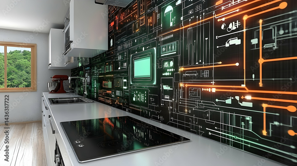 Obraz premium Futuristic tech kitchen design backsplash