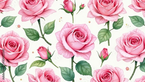 Delicate watercolor rosebuds in pastel hues, repeating seamlessly , pretty, design, background