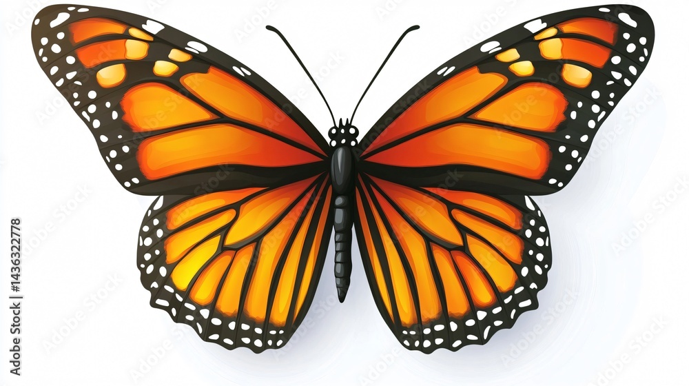 Fototapeta premium Beautiful Monarch Butterfly Illustration Isolated on White Background