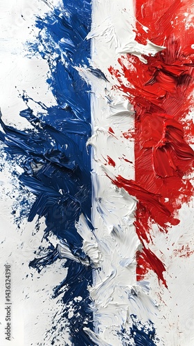 French Flag Oil Paint Brush Strokes White Background Flat Lay
