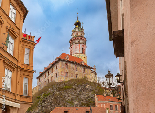 Obraz na płótnie View of historic tower and buildings in Cesky Krumlov, Czech Republic w salonie