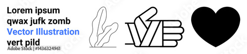 Succulent plant outline, peace hand gesture, solid heart shape. Ideal for branding, communication, love, nature, self-expression, positivity simple landing page