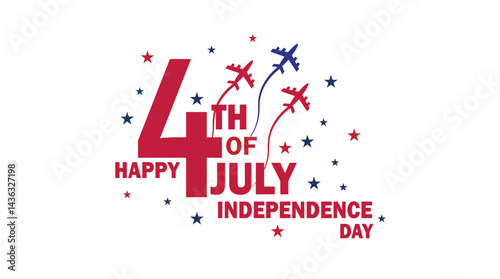 4th of july happy independence day of us. fourth of july text with air plane, usa national holiday. use for poster, banner,advertisement banner, social media etc png and vector illustration