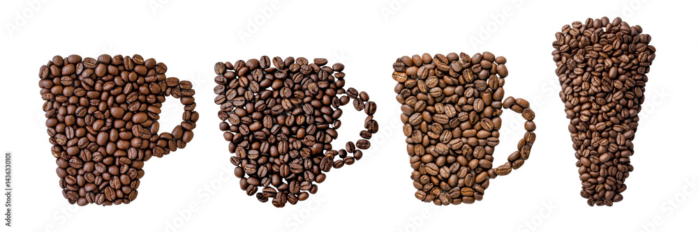 Obraz premium Coffee Bean Arrangement in Cup Shapes on Transparent Background for Creative Use