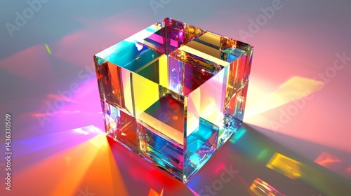 Colorful Glass Cube with Rainbow Reflections