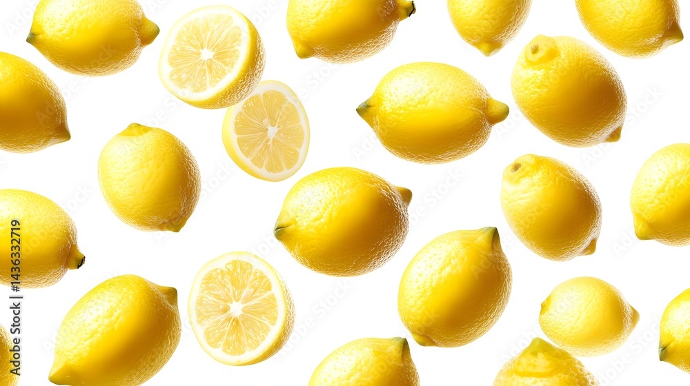 Fresh Lemons on White Background with Flying Citrus Vibes Fresh Lemons on White Background with Flying Citrus Vibes