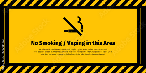 Editable yellow caution poster design No Smoking or Vaping in this Area with warning icon for public space