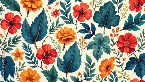Wallpaper Mural Repetitive motif of stylized foliage & botanical elements; ideal for interior textiles and wall coverings , element, green Torontodigital.ca