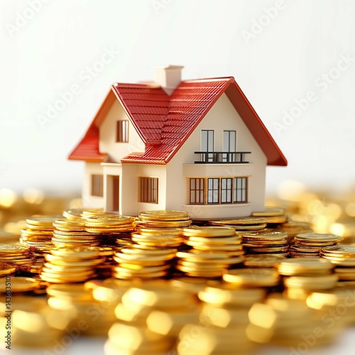 Miniature House on Gold Coins Illustration