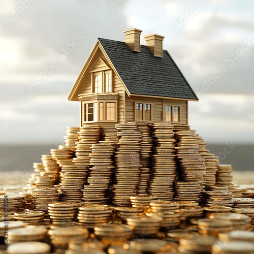 Miniature House on Gold Coins Illustration.