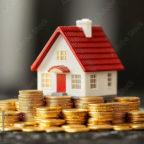  Miniature House on Gold Coins Illustration
