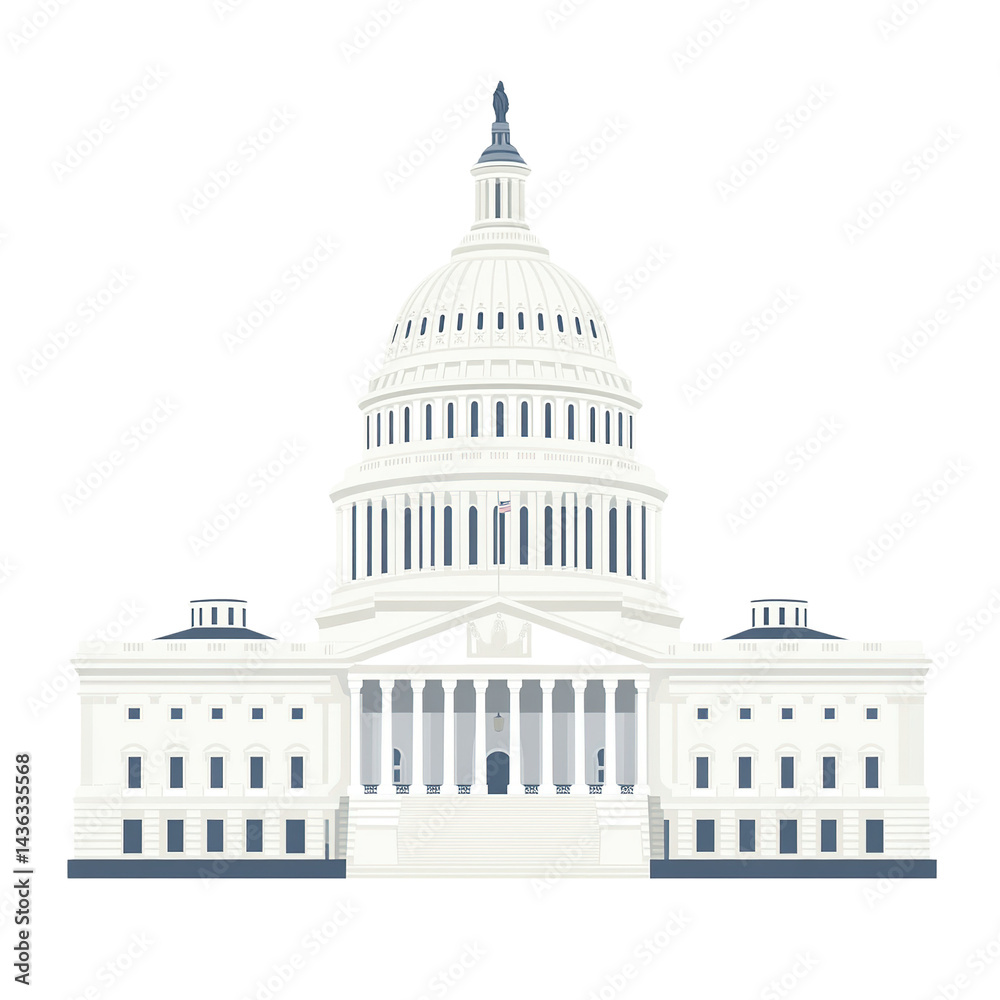 Isolated vector rendering of a prominent american neoclassical capitol building Isolated vector rendering of a prominent american neoclassical capitol building