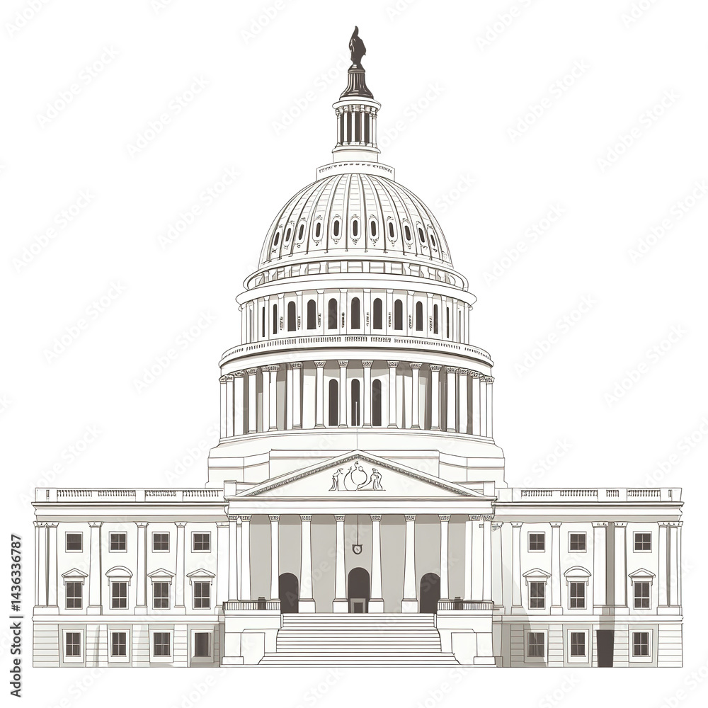 Obraz premium Architectural Drawing of a Prominent Government Building Against a Dark Backdrop